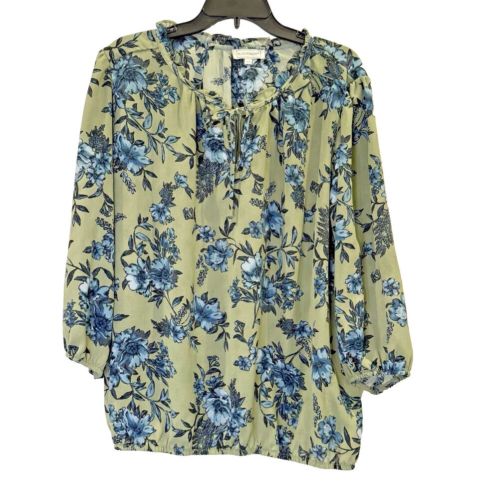 Blousology Floral Split Neck Blouse Sage Green Plus Size 2X boho chic